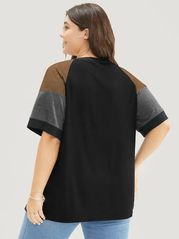 Colorblock Contrast Crew Neck Raglan Sleeve T-shirt