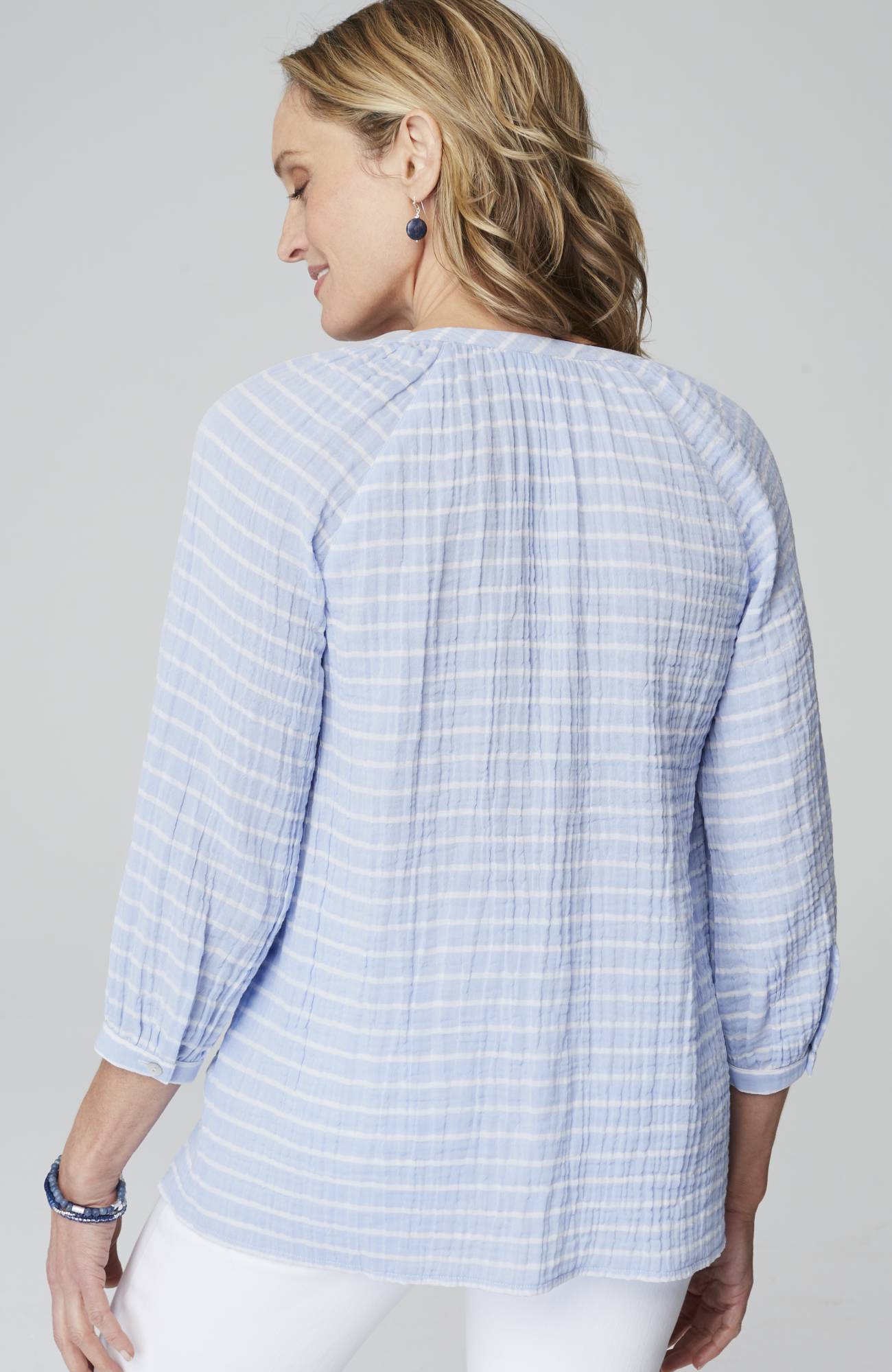 Cotton-Gauze Striped Button-Front Top