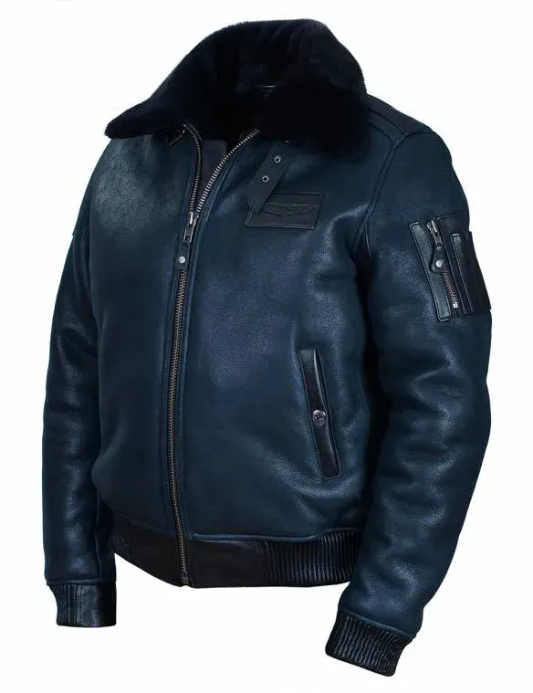 B-15 FAST EAGLE SHEEPSKIN FLIGHT JACKET NAVY BLUE