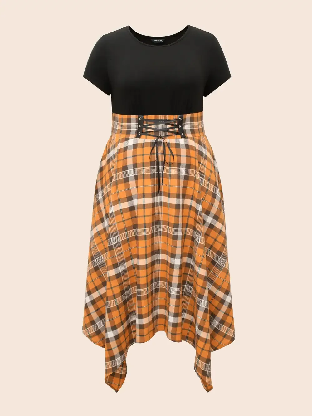 Elastic Plaid Asymmetrical Hem Dress