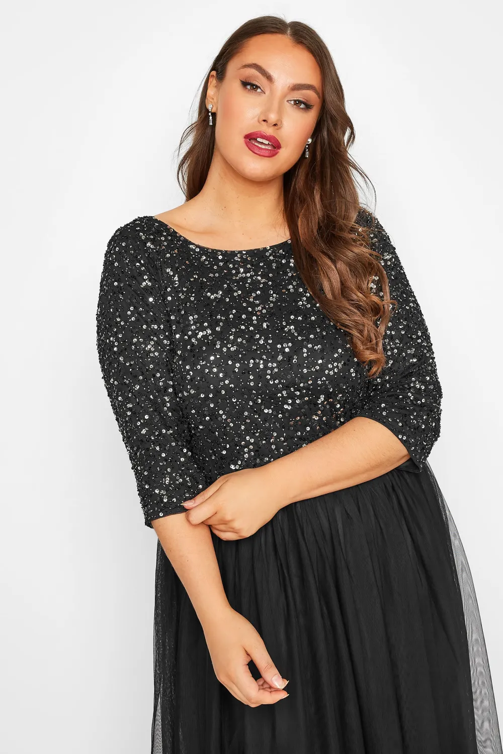 LUXE Curve Navy Blue Sequin Hand Embellished Maxi Dress