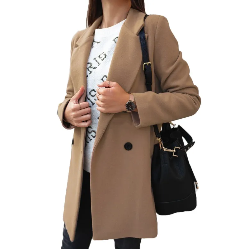 Solid Suit Collar Double Breasted Coat