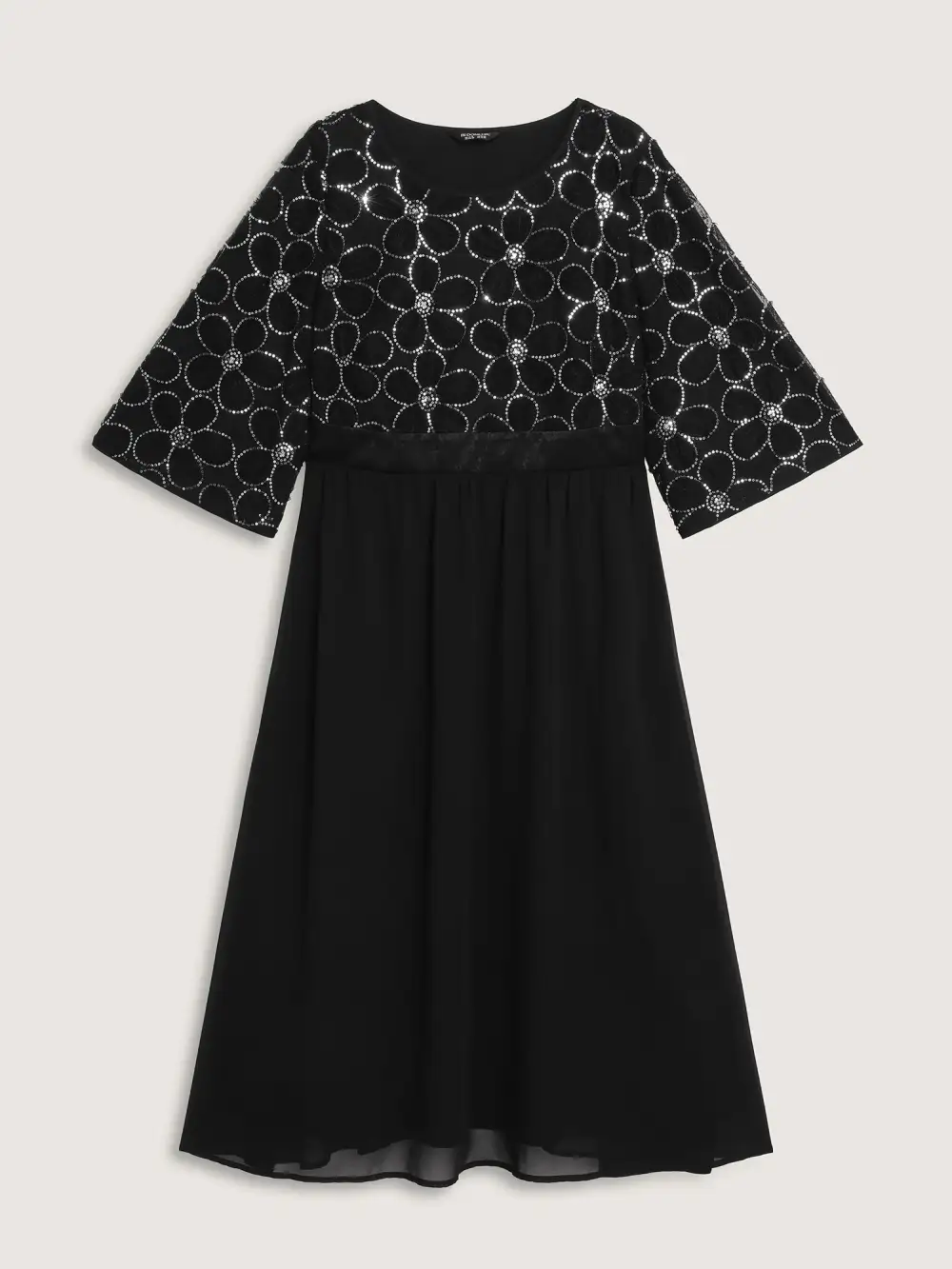 Sequin Floral Tulle Shirred Waist Maxi Dress