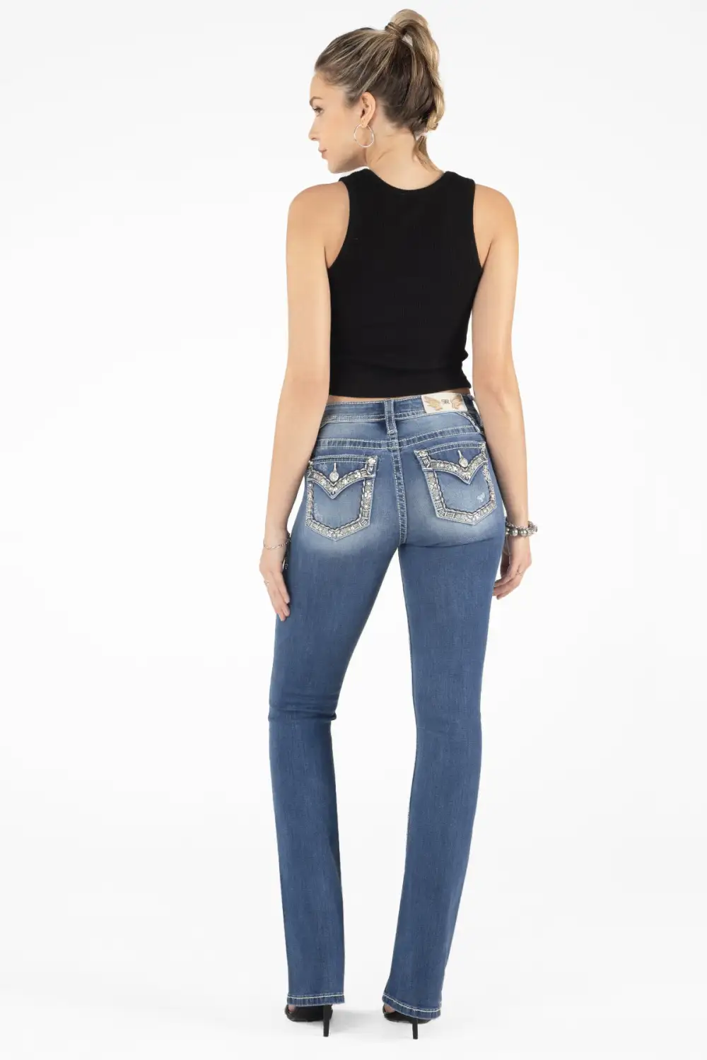 Gold Floral Stitch Border Bootcut Denim
