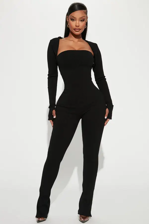 Jeanette Snatched Jumpsuit Set - Black