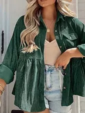 Women's Shirt Jacket Shacket Comfortable Ruched Pocket Casual Plain Holiday Casual Daily Weekend Single Breasted Regular Turndown Regular Fit Long Sleeve Outerwear Red Green Fall Winter