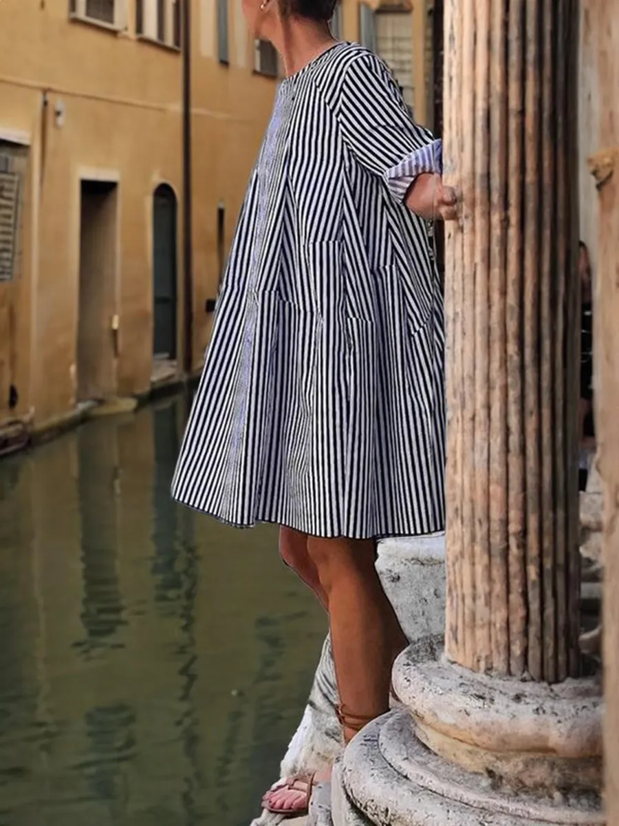 Women's Loose Striped 3/4 Sleeve Dress