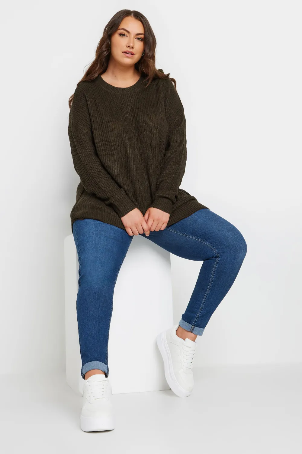YOURS Curve Navy Blue Drop Shoulder Knitted Jumper