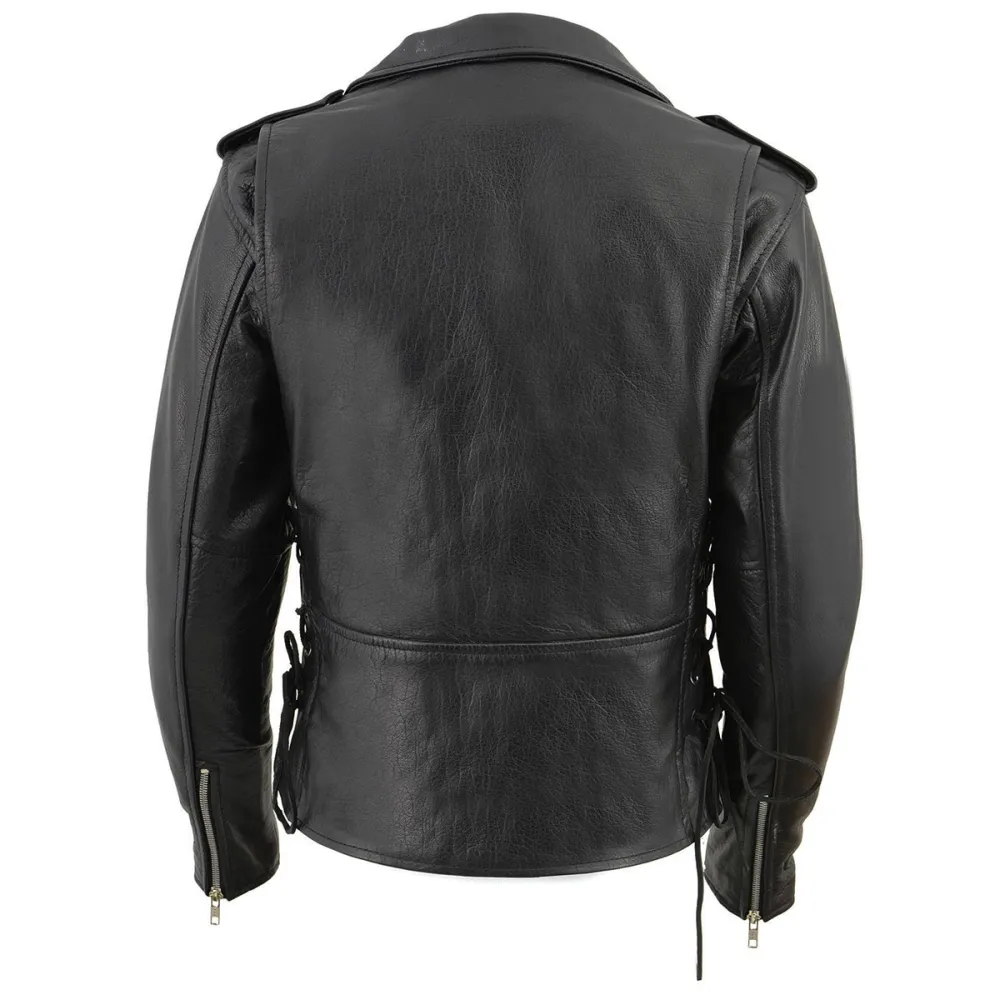 Leather LKL2700 Women's Classic Black Premium Leather Motorcycle Vintage Jacket with Side Laces