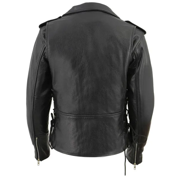 Leather LKL2700 Women's Classic Black Premium Leather Motorcycle Vintage Jacket with Side Laces