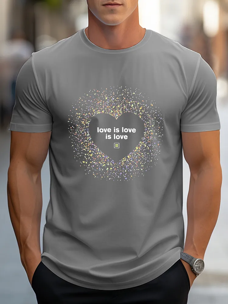 Pure Cotton Round-Neck Short-Sleeved Shirt Love Is Love Is Love T-Shirt