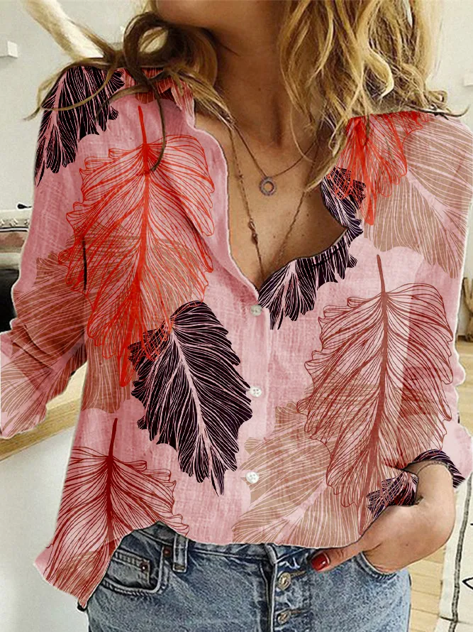 Ladies Casual V-Neck Long Sleeve Sleeve Printed T-Shirt
