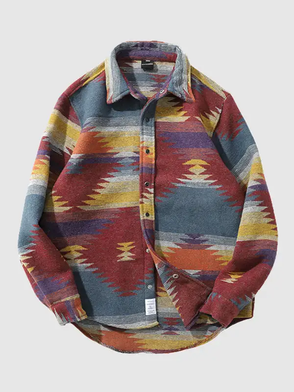 Men's retro ethnic style blend wool shirt jacket