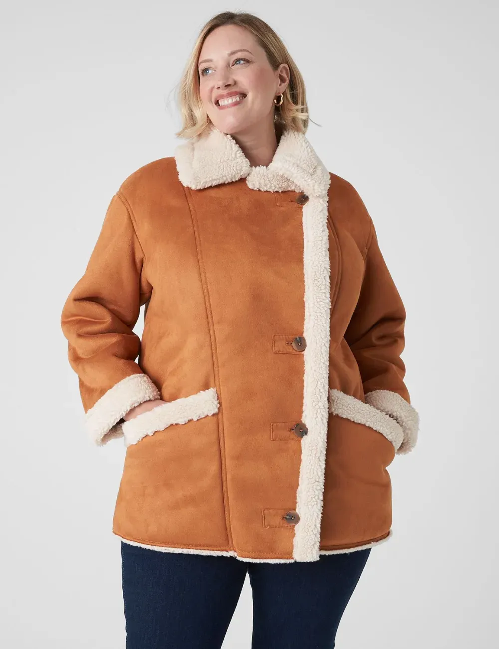 Faux-Suede Notch-Collar Coat