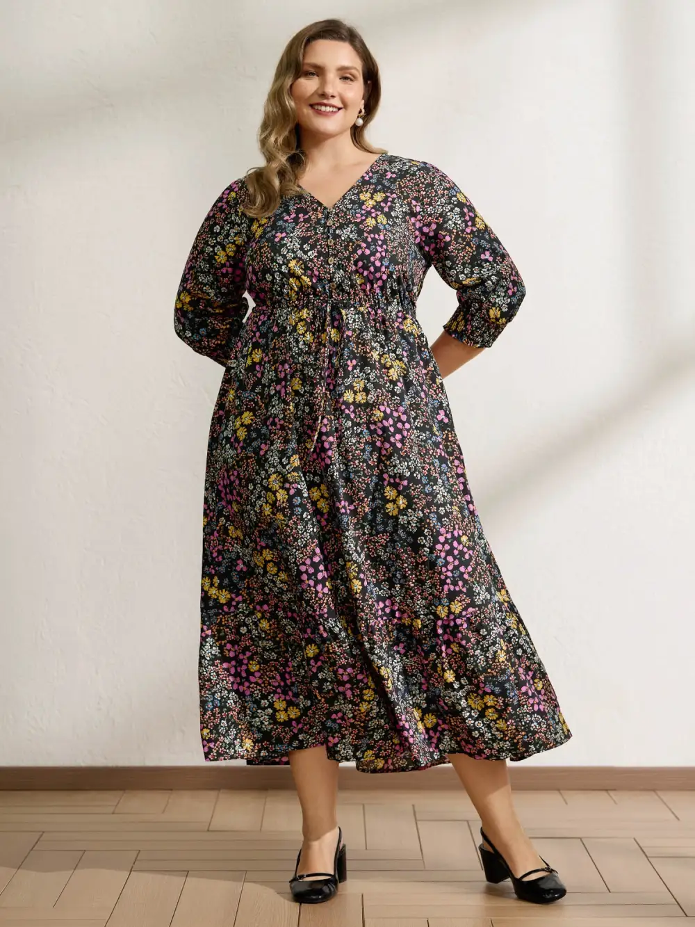 Floral Print Smocked Pockets Maxi Dress
