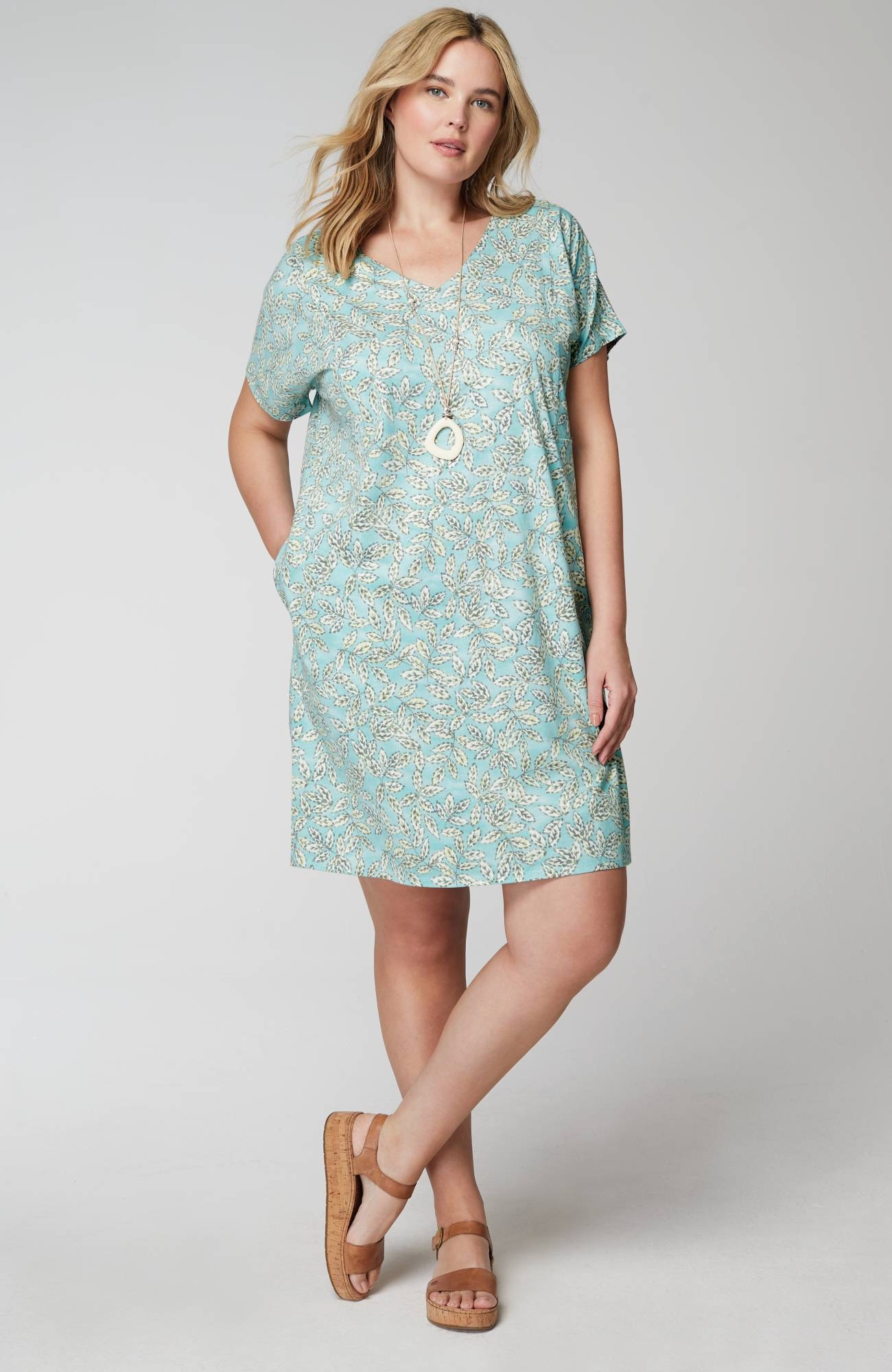 pure jill soft-v-neck t-shirt dress