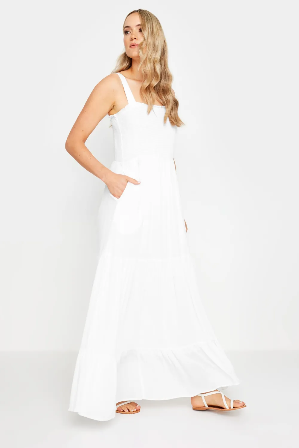 LTS Tall Black Shirred Tiered Maxi Dress