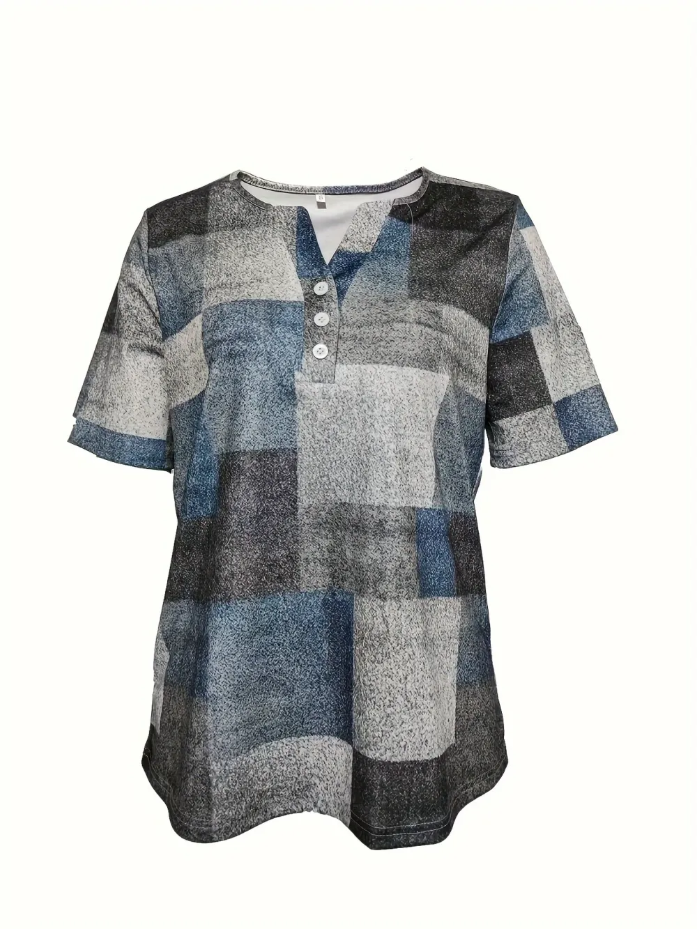 Allover Print Button Notch Neck T-Shirt