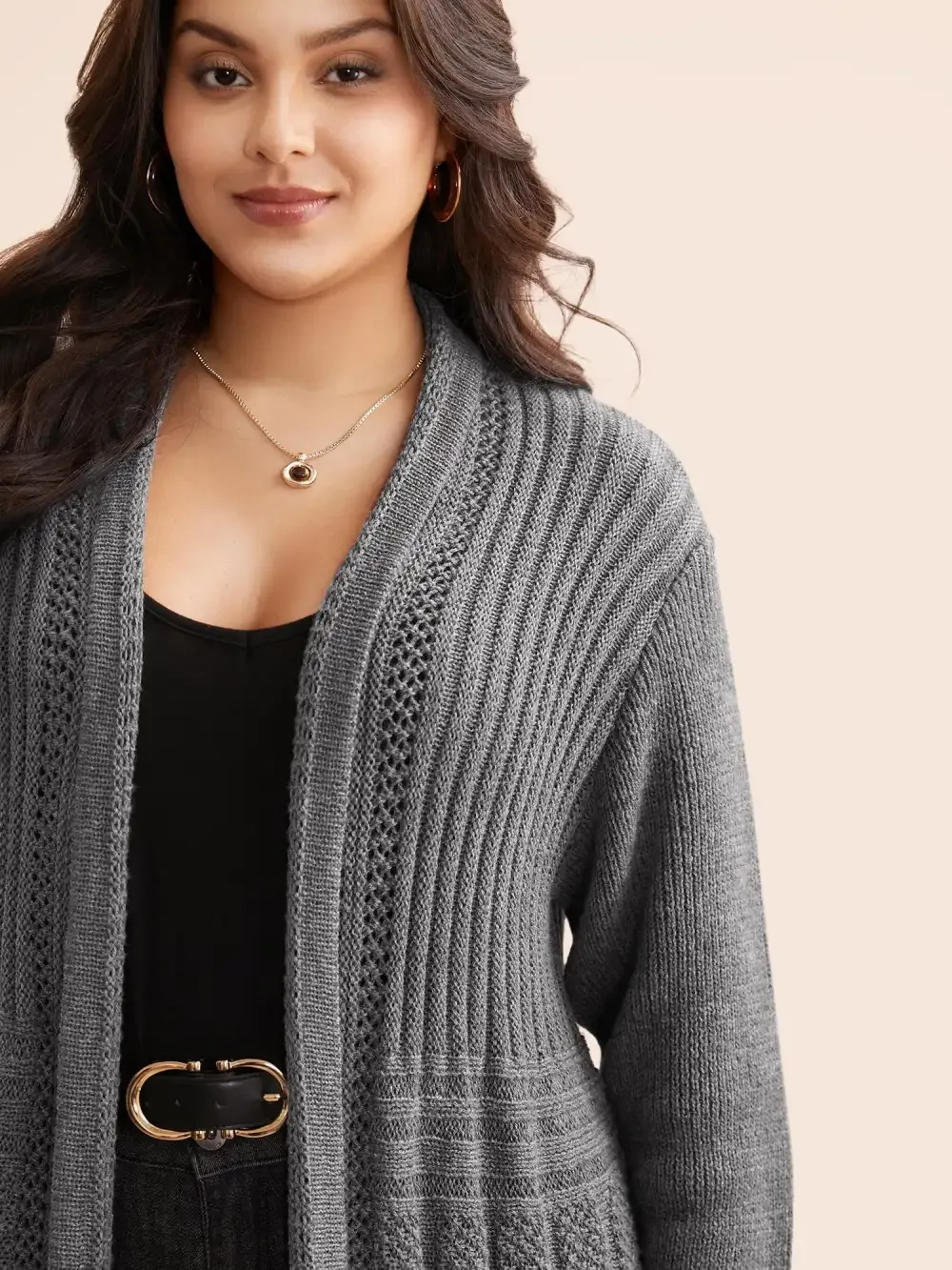 Plain Textured Kimono Collar Cardigan