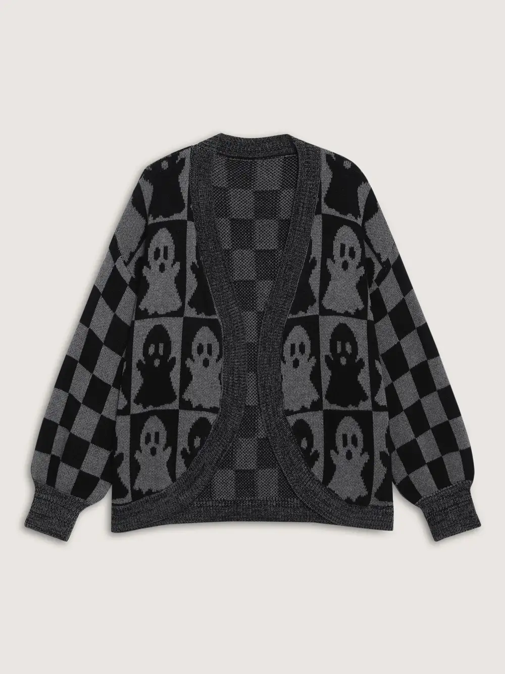 Ghost Checkered Jacquard Arc Swing Cardigan