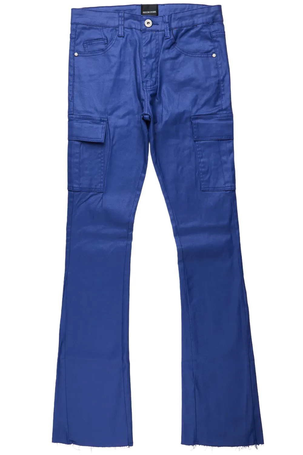 Jorge Blue Waxed Cargo Stacked Flare Jean