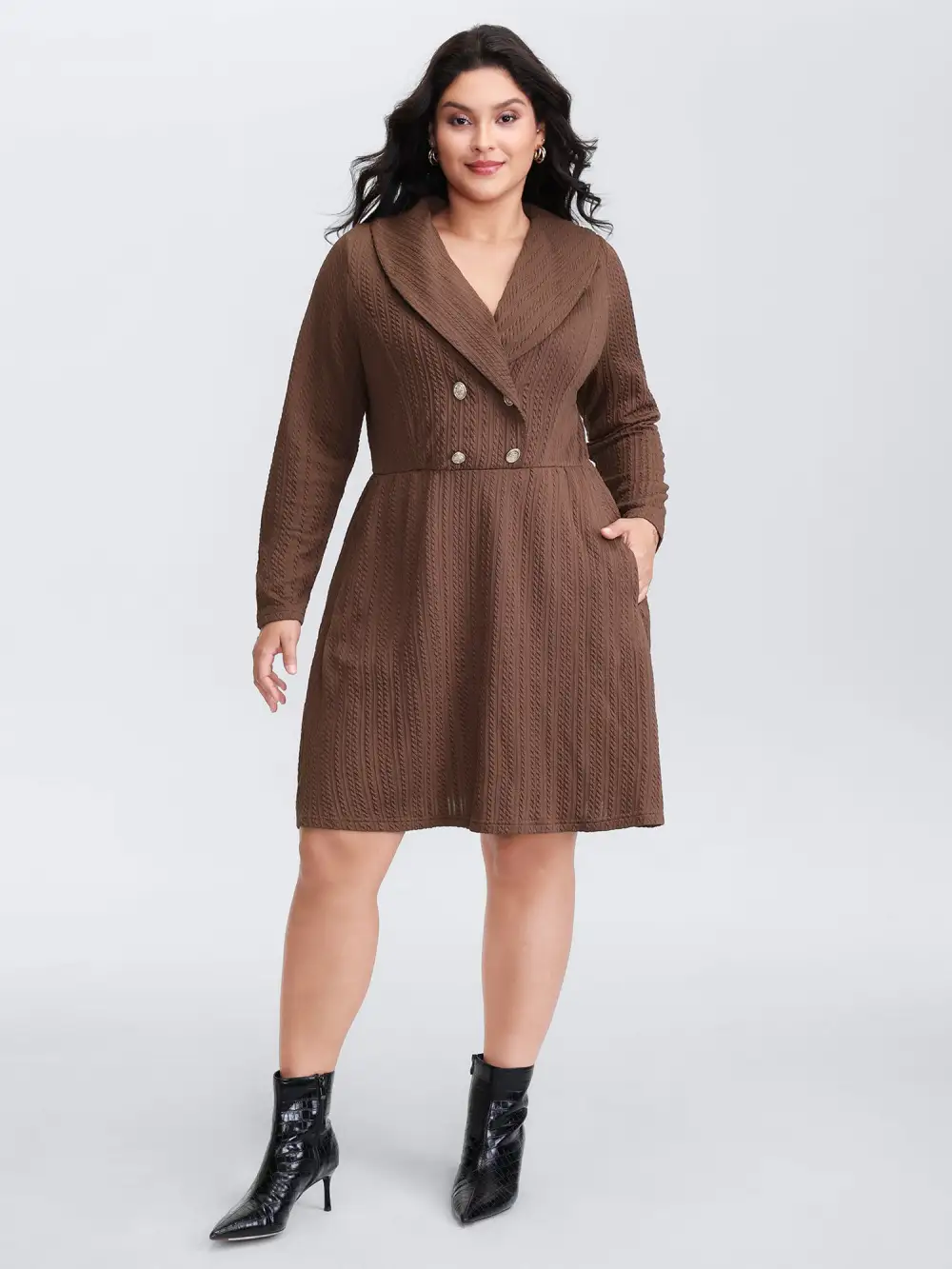 Cable Knit Double Decorative Button Knee-Length Dress