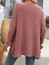 Women's Winter Coat Comfortable Breathable Pocket Open Front Elegant Casual Plain Vacation Street Casual Daily Wear Open Front Regular Collarless Regular Fit Long Sleeve Outerwear Pink Red Blue