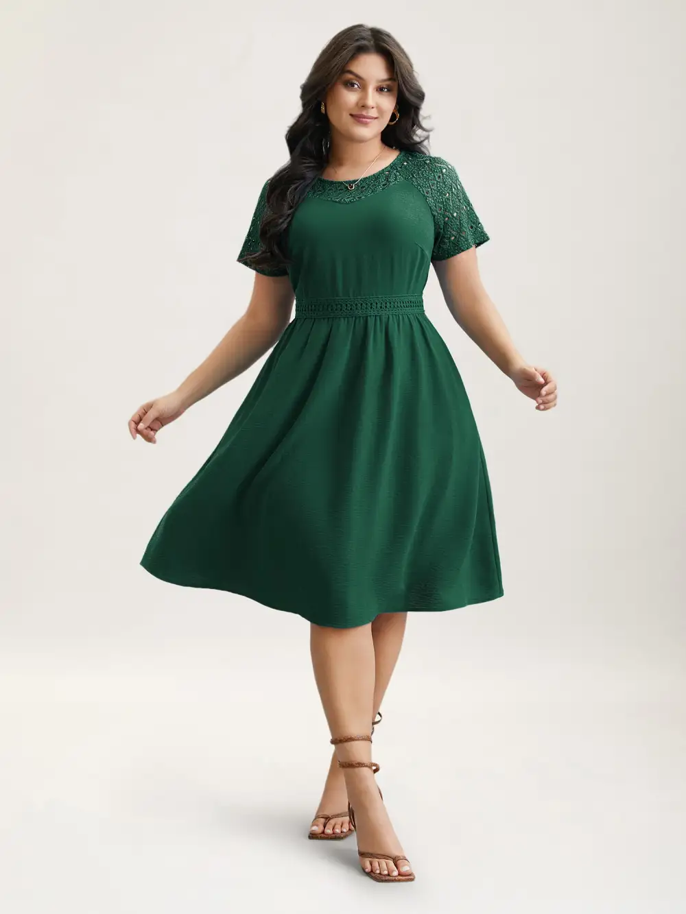 Lace Cut-Out Raglan Sleeve Pockets Midi Dress