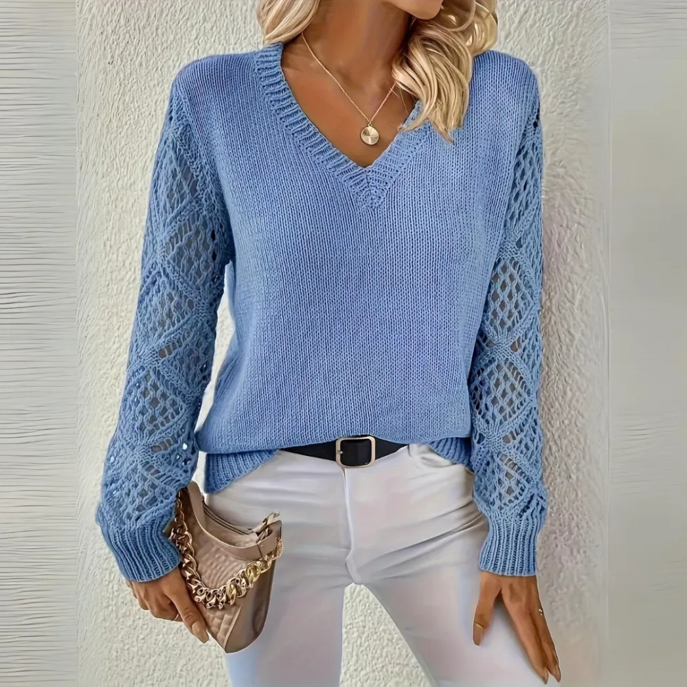 V-Neck Knitted Sleeves Jumper