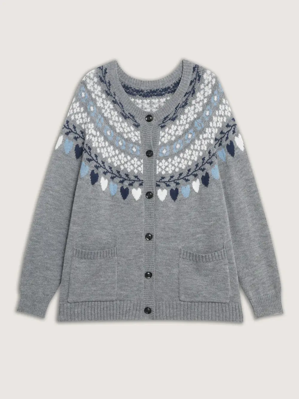Fair Isle Patch Pockets Knit Cardigan