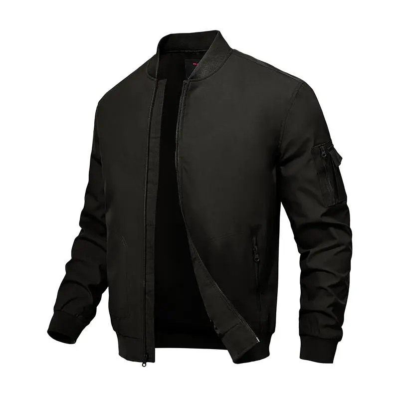 Men's Plus Size Bomber Jacket – Lightweight Zip-Up Flight Coat with 5 Pockets, Casual Fall Windbreaker.