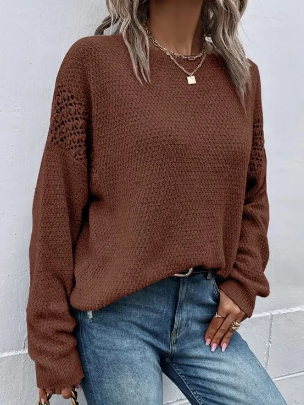Pointelle Knit Drop Shoulder Sweater