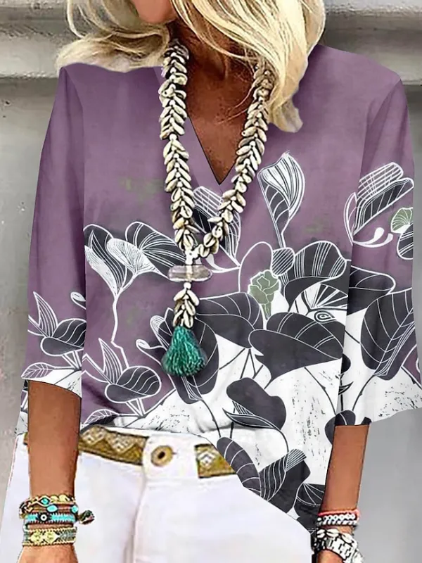 Women's Shirt Blouse 3D Casual Holiday Pink Blue Green Print 3/4 Length Sleeve Basic Shirt Collar Regular Fit