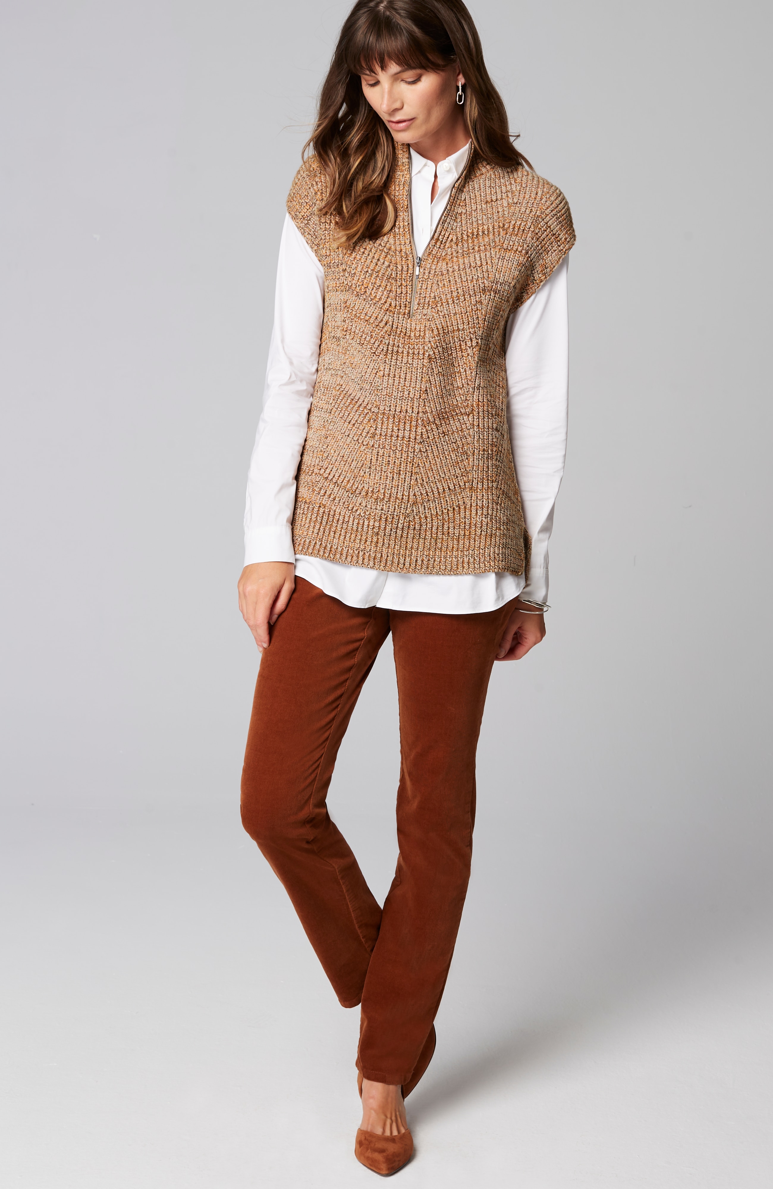 Rib-Textured Marled Sweater-Vest