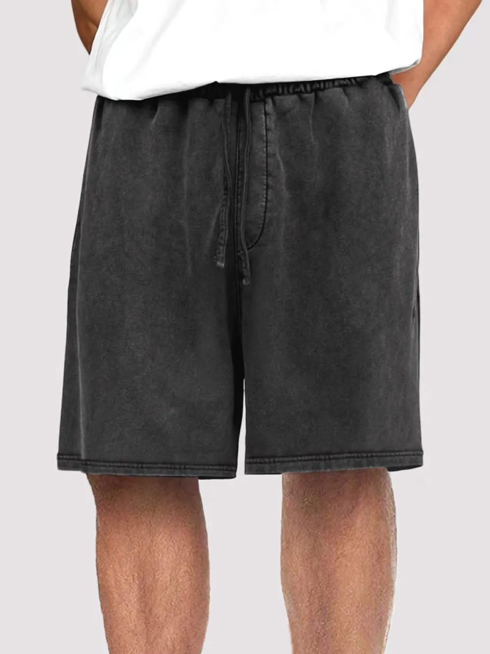 Men's Vintage Distressed Drawstring Stylish Washed Casual Textured Shorts With Side Pockets