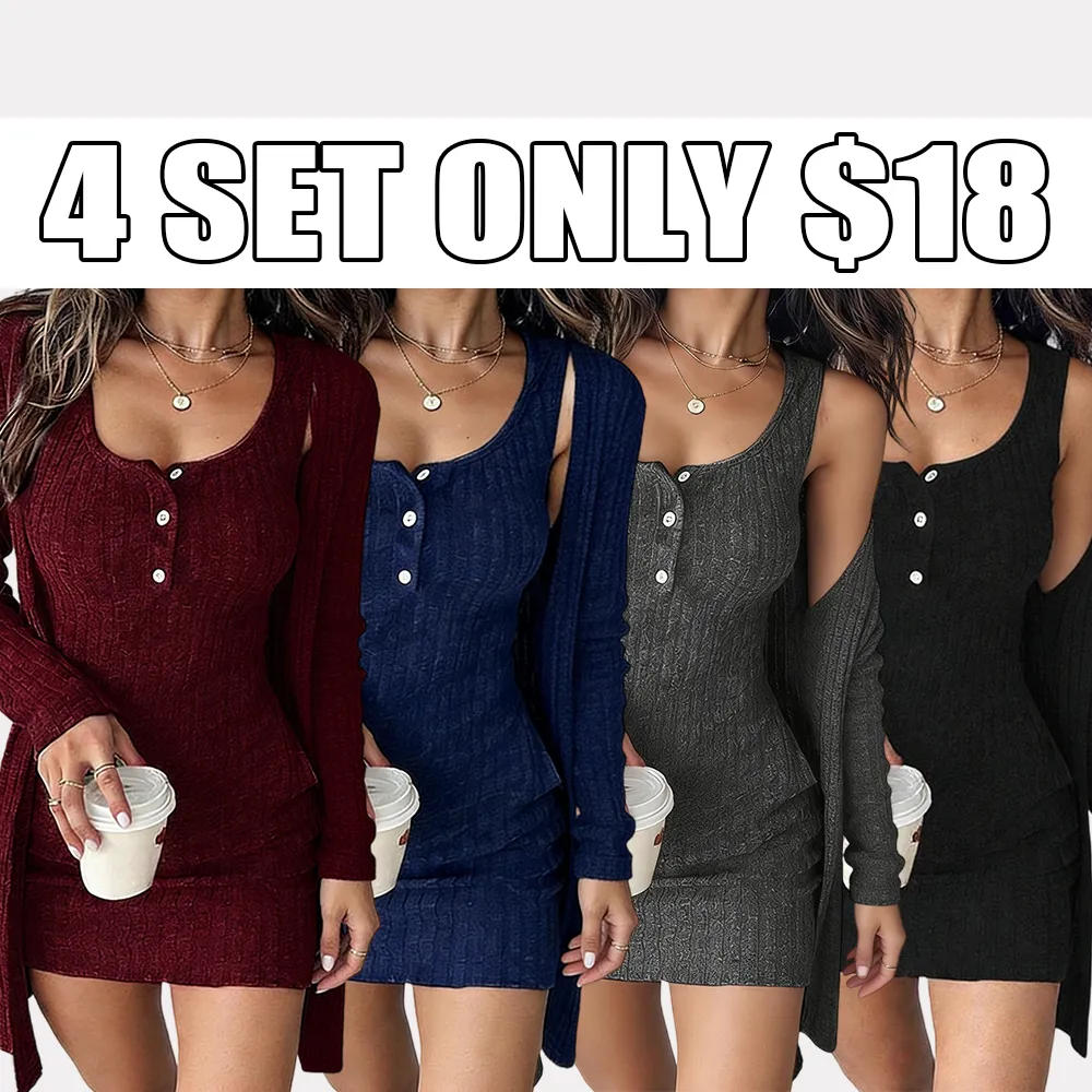 Women's Knitted Striped Dress Set