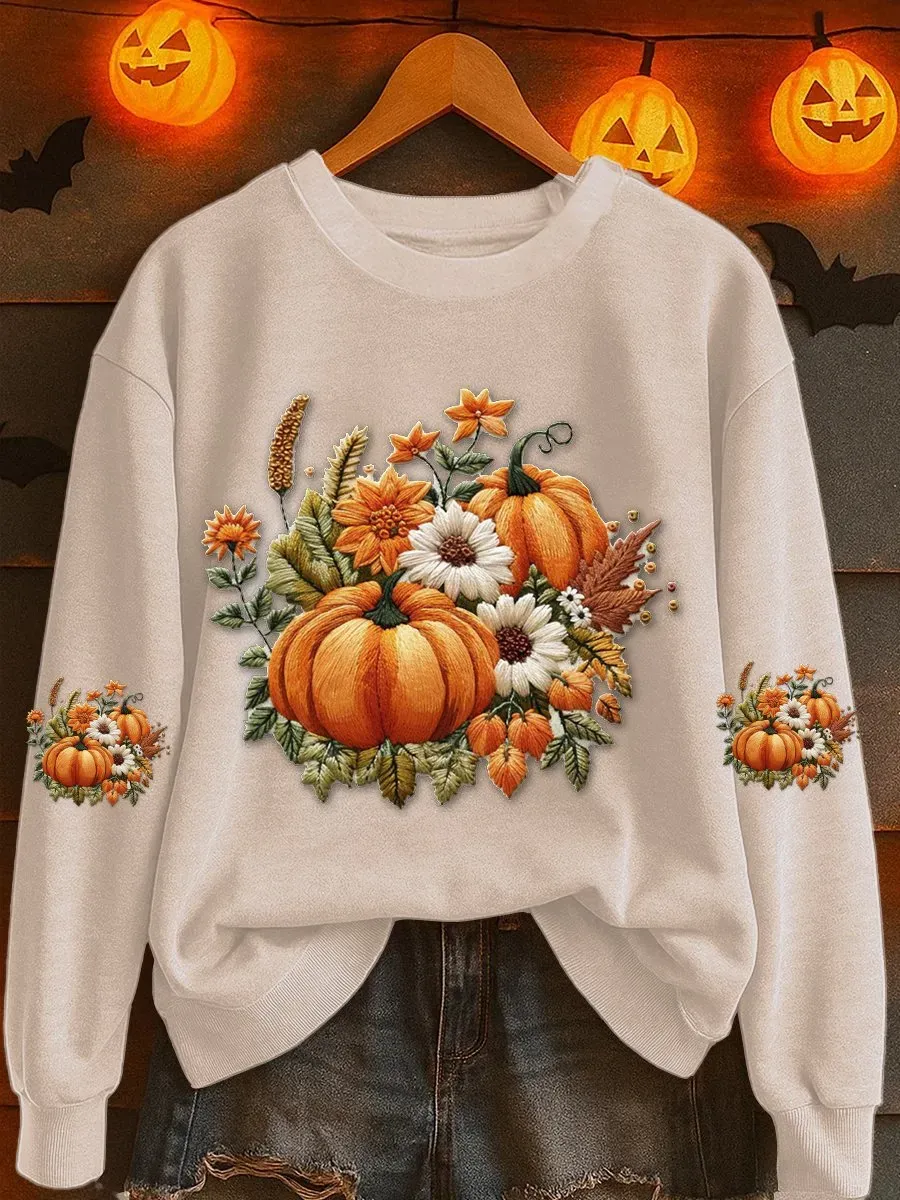 Women's Pumpkin Floral Print Casual Sweatshirt