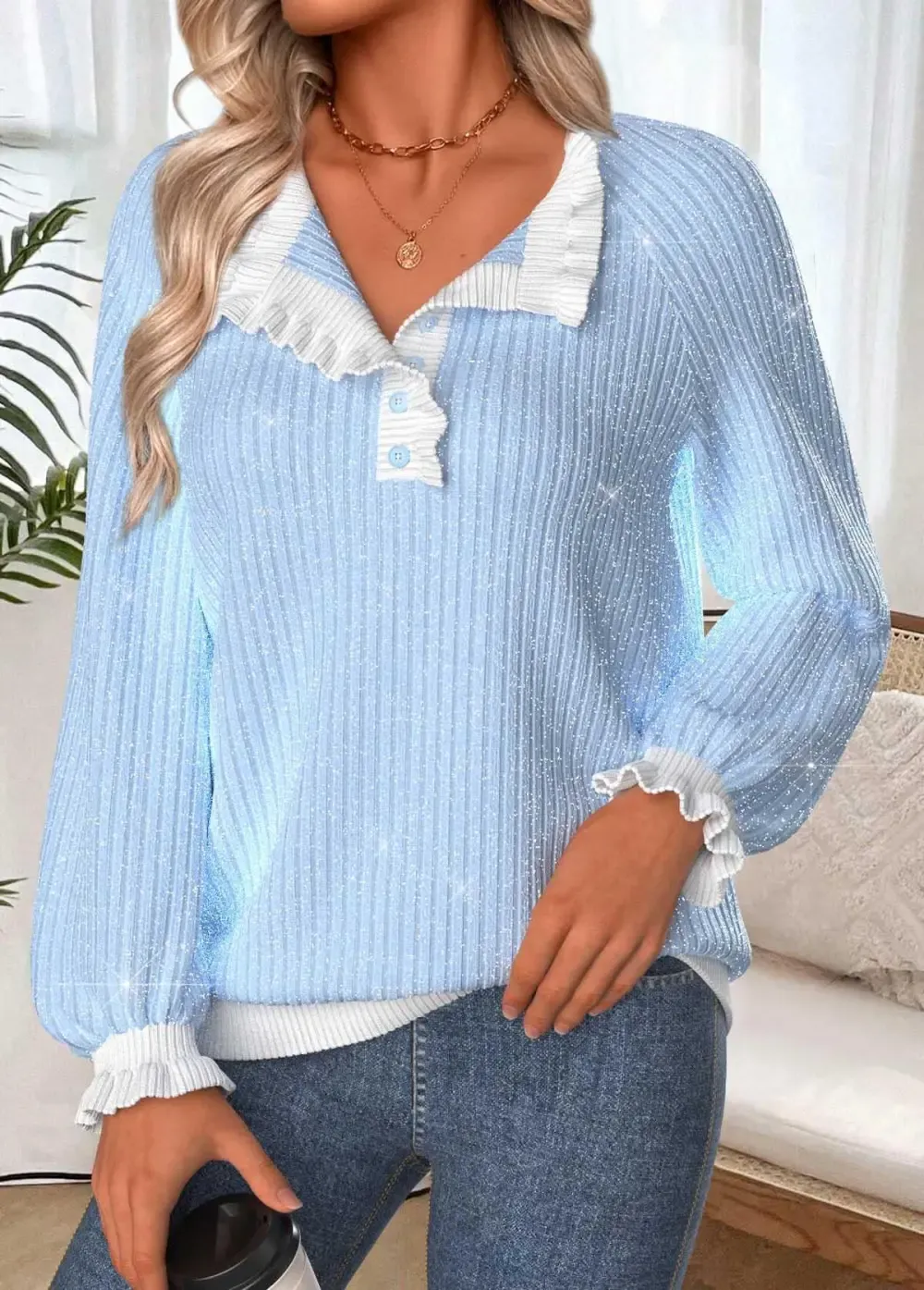 Light Blue Tummy Coverage Long Sleeve Sweatshirt