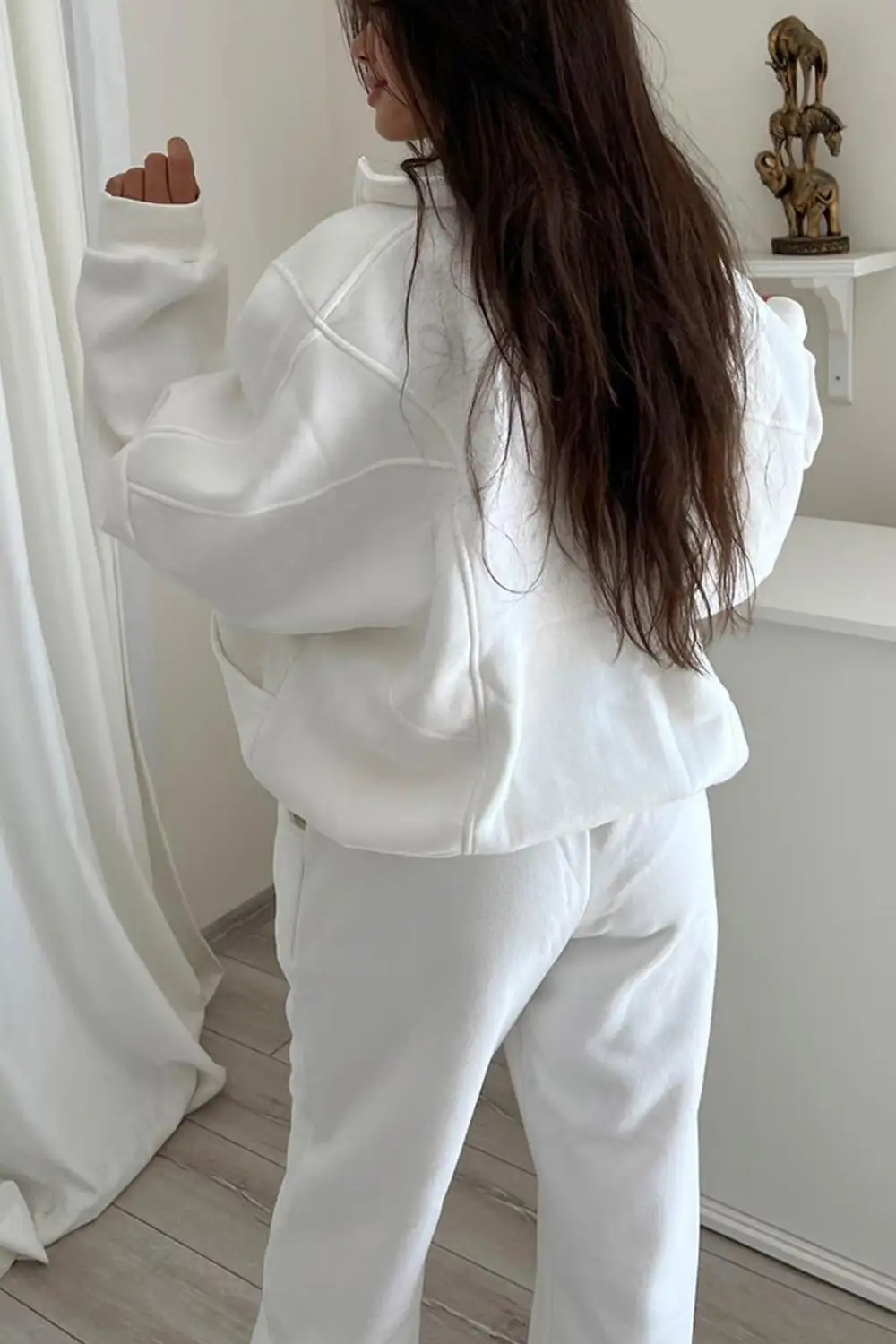 Stand Neck Fleece Hoodie Long Pants Suits