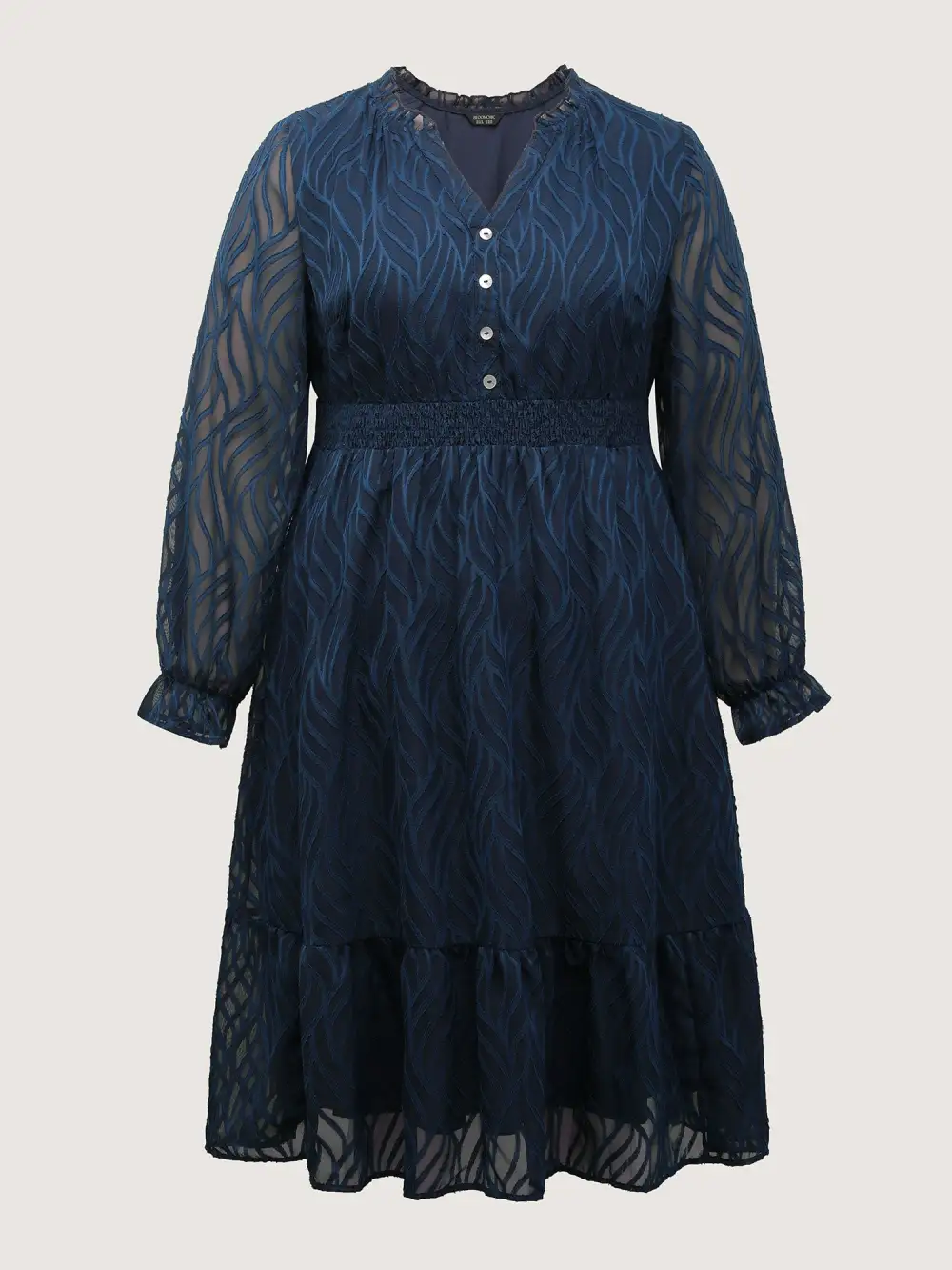 Sheer Jacquard Stretchy Waist Midi Dress