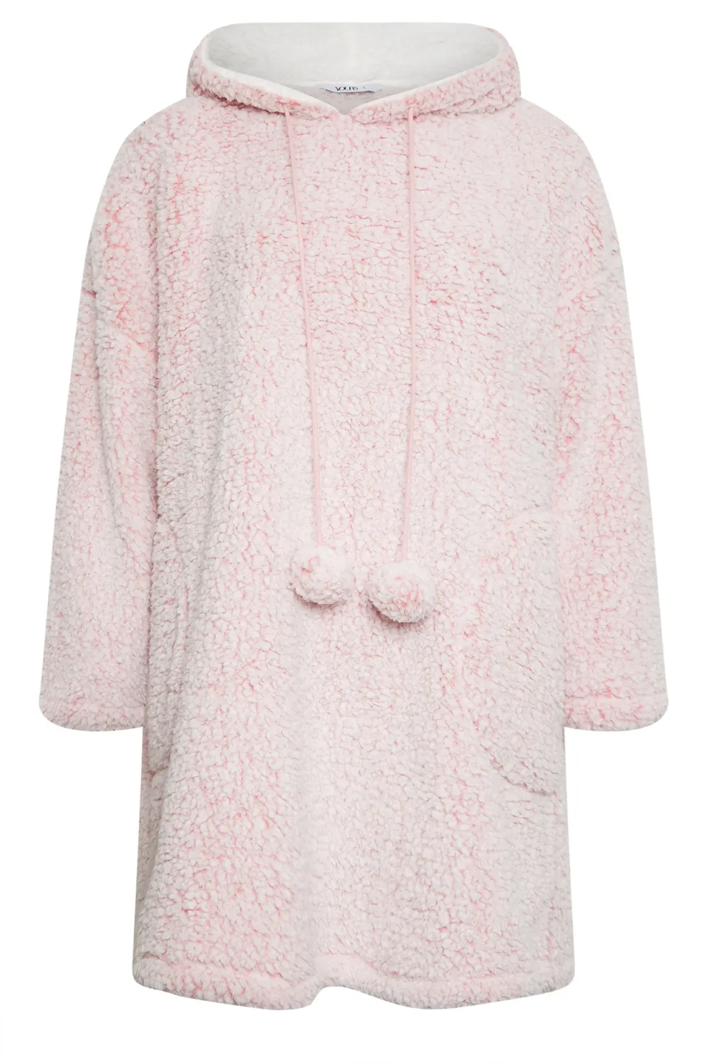 YOURS Curve Light Grey Teddy Drawstring Snuggle Hoodie