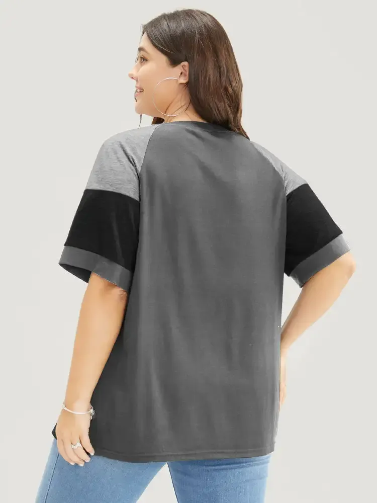 Colorblock Contrast Crew Neck Raglan Sleeve T-shirt