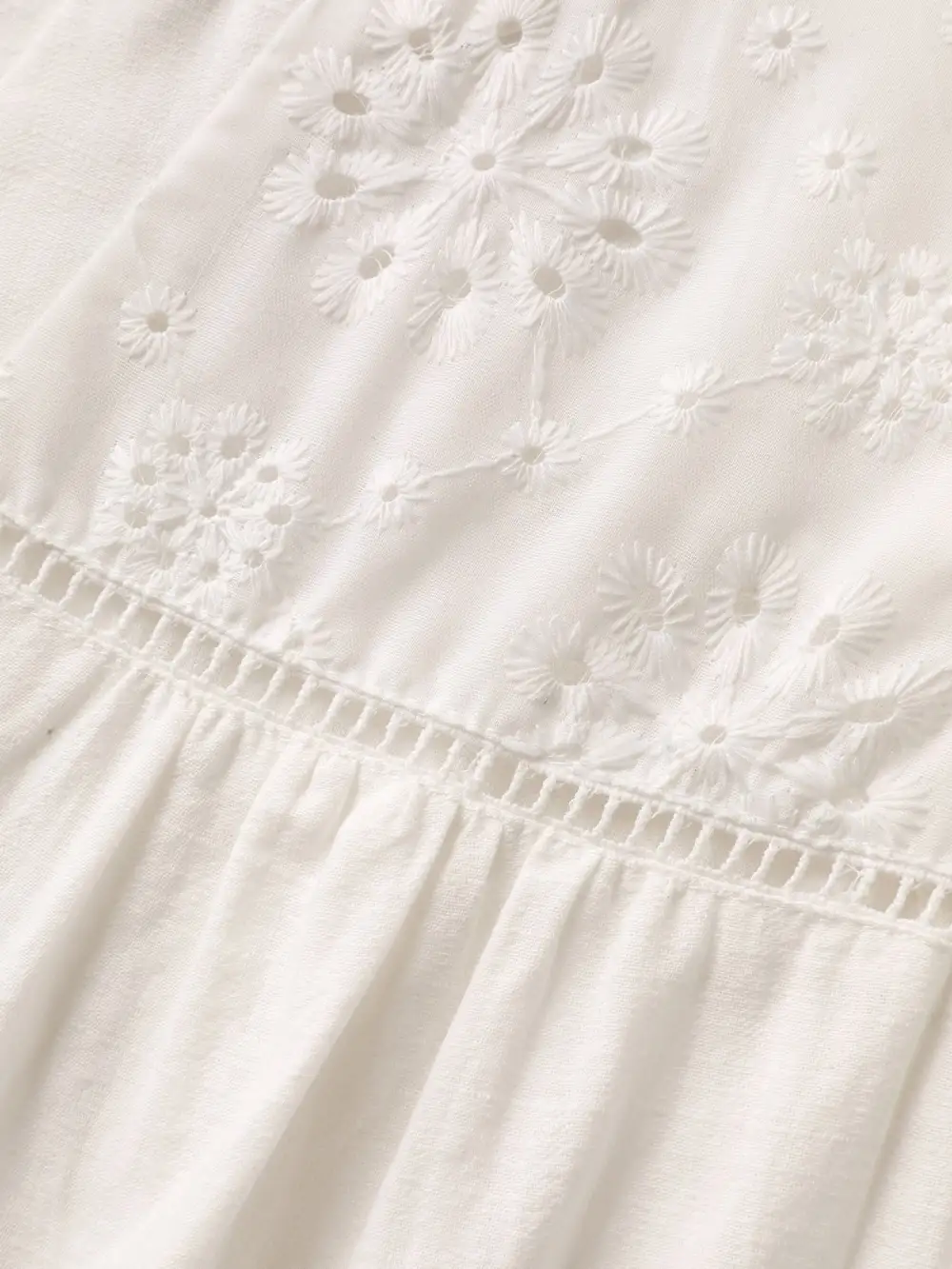 Cotton Lace Eyelet Trim Layered Sleeve Blouse