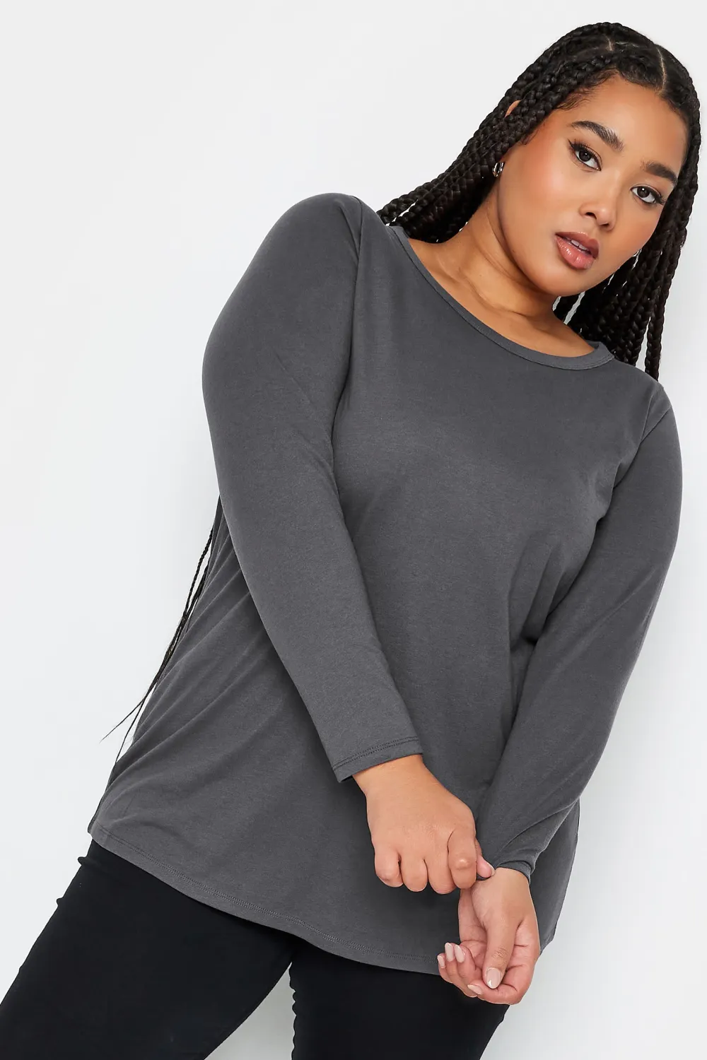 YOURS Curve Black Cotton Long Sleeve T-Shirt