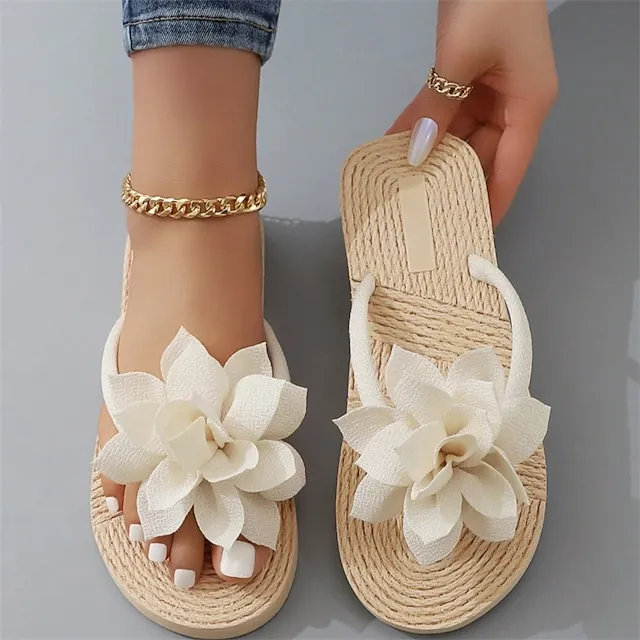 Women's Slippers Boho Bohemia Beach Outdoor Slippers Beach Slippers Outdoor Beach Solid Color Flower Flat Heel Elegant Casual PVC Loafer Black Pink Green
