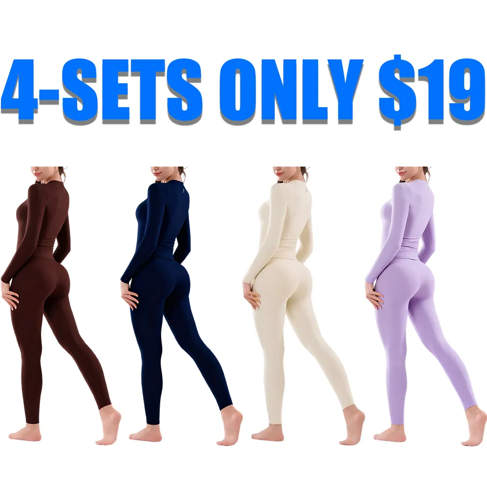 Women’s Yoga Leggings Set – High-Waisted 25” Inseam Pants + Long Sleeve Top