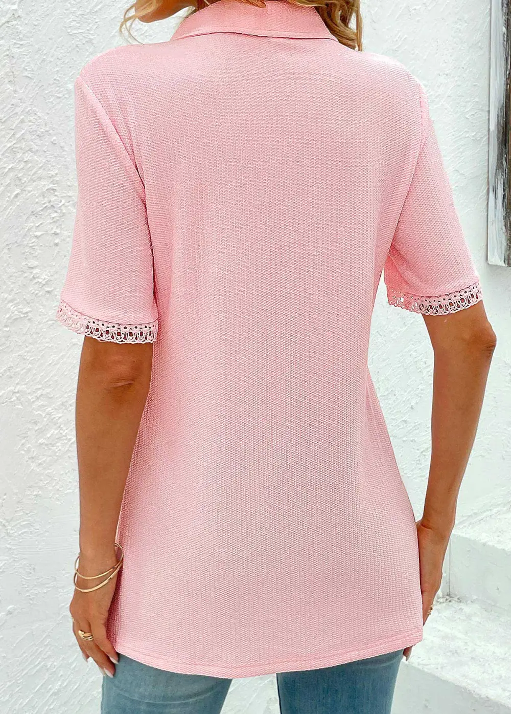 Pink Eyelet Short Sleeve T Shirt