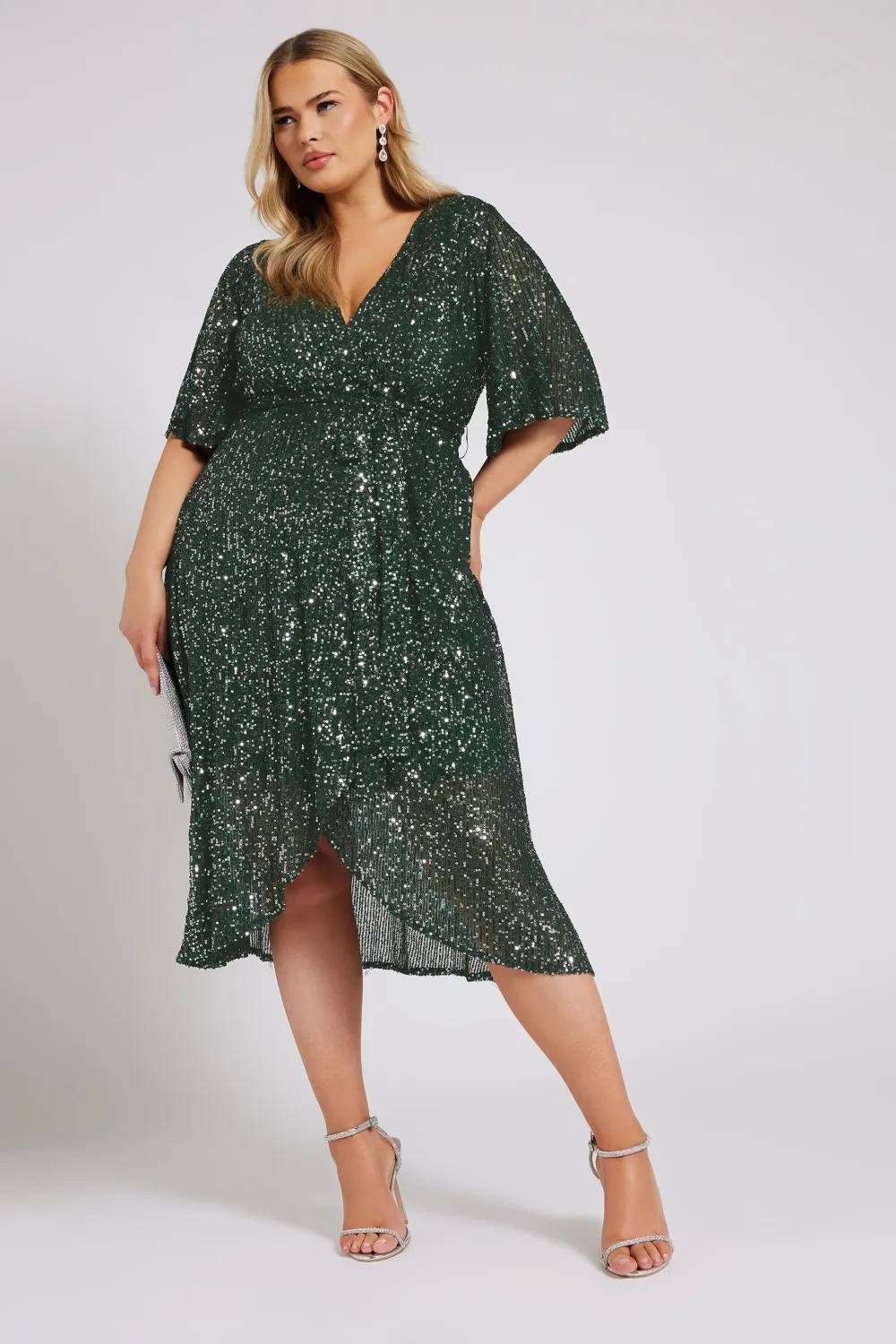 YOURS LONDON Curve Navy Blue Sequin Wrap Dress