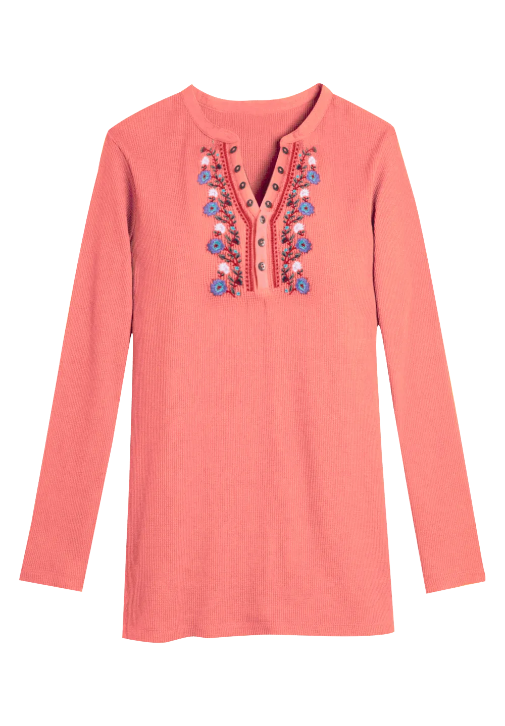 Embroidered Thermal Henley Tee