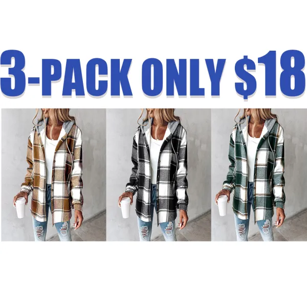Women’s Plaid Hooded Shacket – Fleece-Lined Winter Jacket